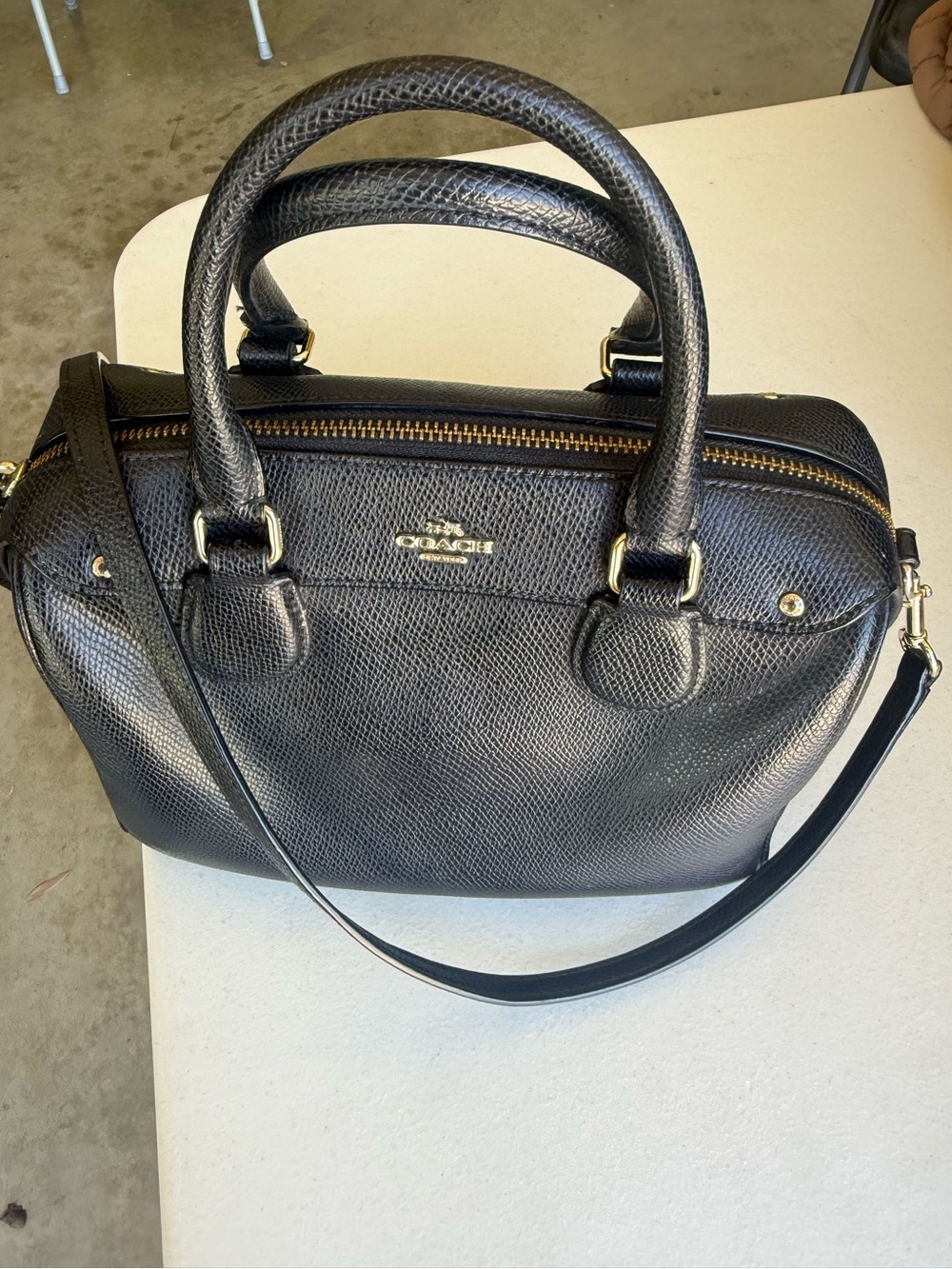 Coach Black Pebbled Leather Satchel with Gold Hardware